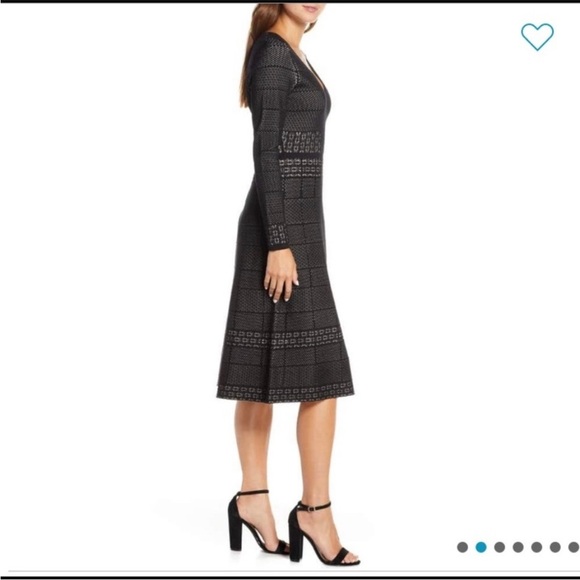 Gal Meets Glam Black Heidi Sweater Knit Long Sleeve Midi Dress Medium - Picture 5 of 12
